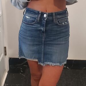 American Eagle Outfitters Super Stretch Distressed Blue Jean Denim Mini Skirt